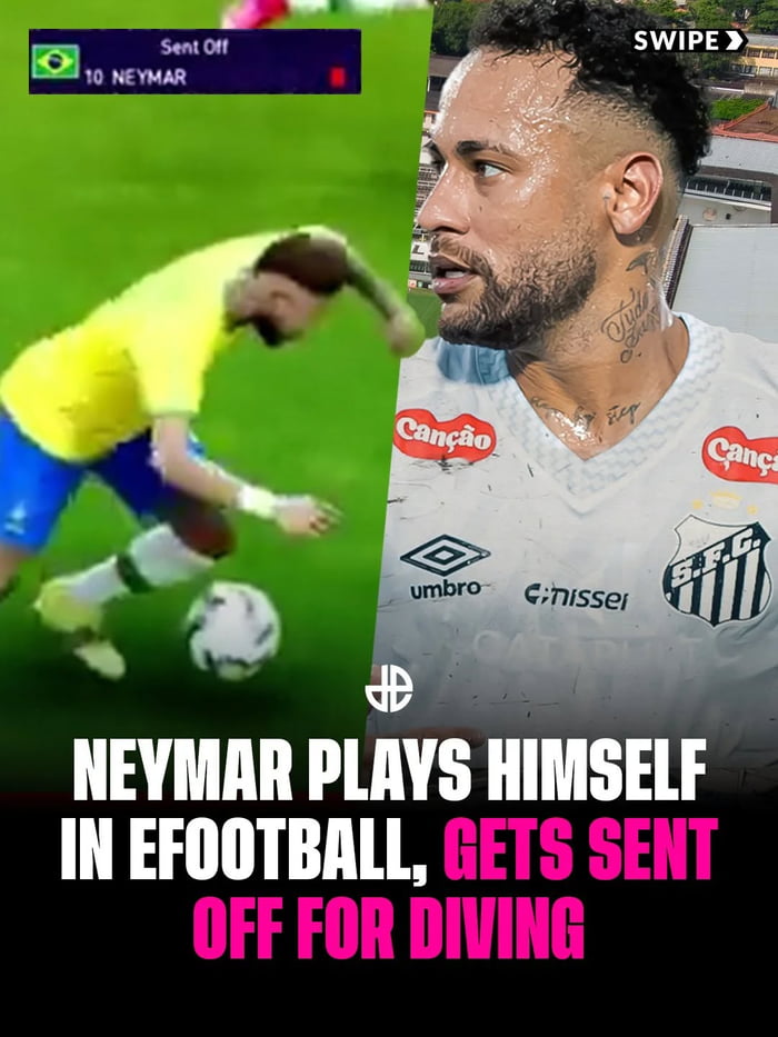 Neymar joga consigo mesmo no eFootball e é expulso por simulação. Sent Off. 10 Neymar. SWIPE >