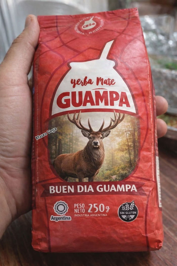 Yerba Mate GUAMPA. Buen Día Guampa. Peso Neto 250g. Industria Argentina. Sin Gluten.