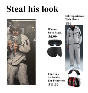 Roba su estilo. Forro polar técnico Nike Sportswear $99. Antifaz para dormir Wanme $6.99. Protectores auditivos antirruido Flintronic $11.99.