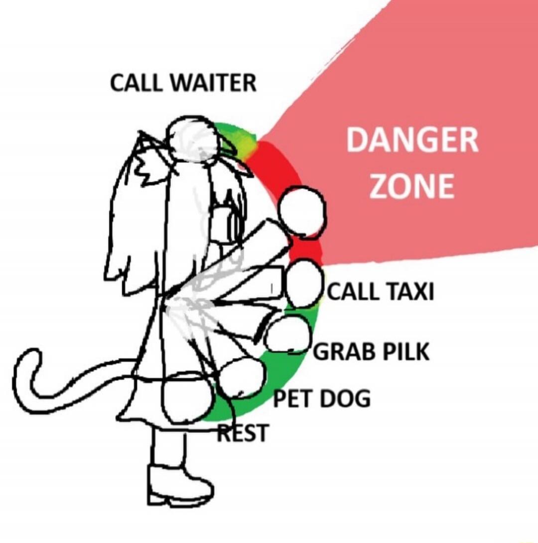 CALL WAITER DANGER ZONE CALL TAXI GRAB PILK PET DOG REST