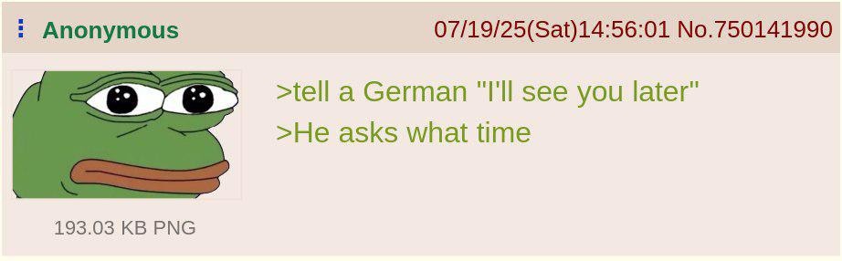Pepe the Frog meme with text: 'tell a German 