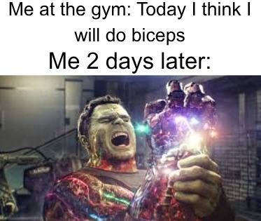 Me at the gym: Today I think I will do biceps. Me 2 days later: