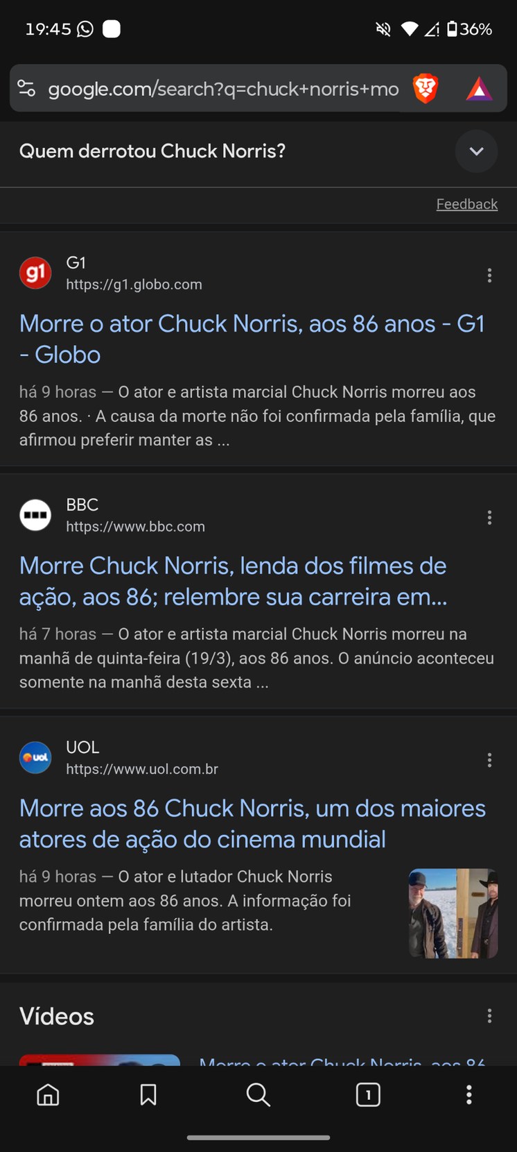 Quem derrotou Chuck Norris? Morre o ator Chuck Norris, aos 86 anos - G1 - Globo. há 9 horas – O ator e artista marcial Chuck Norris morreu aos 86 anos. A causa da morte não foi confirmada pela família, que afirmou preferir manter as ... Morre Chuck Norris, lenda dos filmes de ação, aos 86; relembre sua carreira em... há 7 horas – O ator e artista m