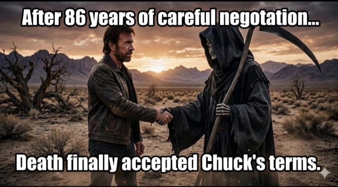 After 86 years of careful negotiation... Death finally accepted Chuck's terms.