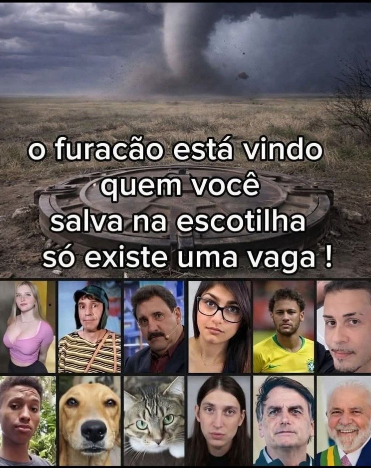 o furacão está vindo quem você salva na escotilha só existe uma vaga !
