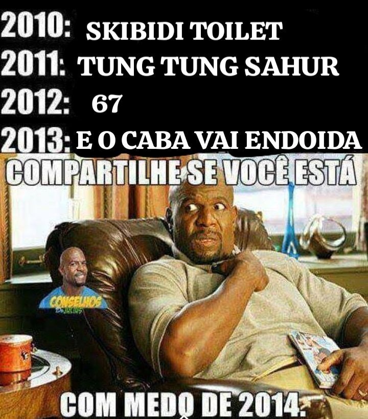 2010: SKIBIDI TOILET 2011: TUNG TUNG SAHUR 2012: 67 2013: E O CABA VAI ENDOIDA COMPARTILHE SE VOCÊ ESTÁ COM MEDO DE 2014 CONSELHOS DO JULIO