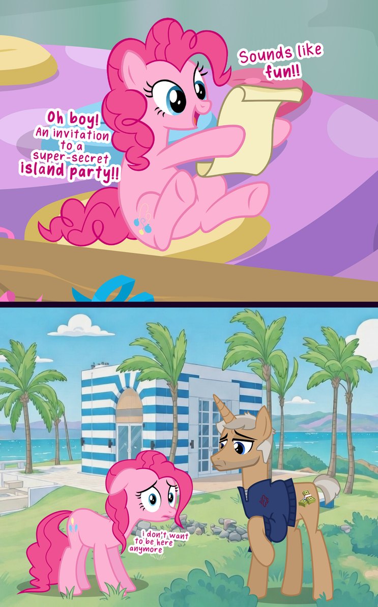 Oh, que legal! Um convite para uma festa super secreta na ilha!! Parece divertido!! Eu não quero mais estar aqui