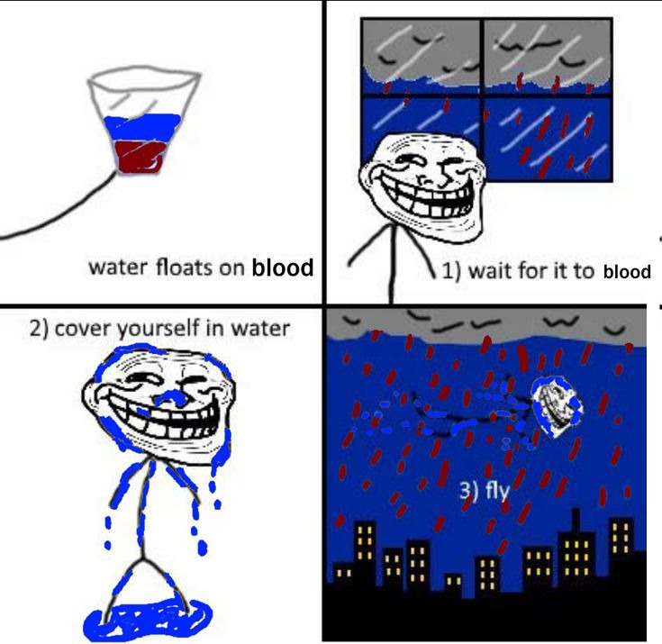 El agua flota sobre la sangre. 1) Espera a que sangre. 2) Cúbrete de agua. 3) Vuela.