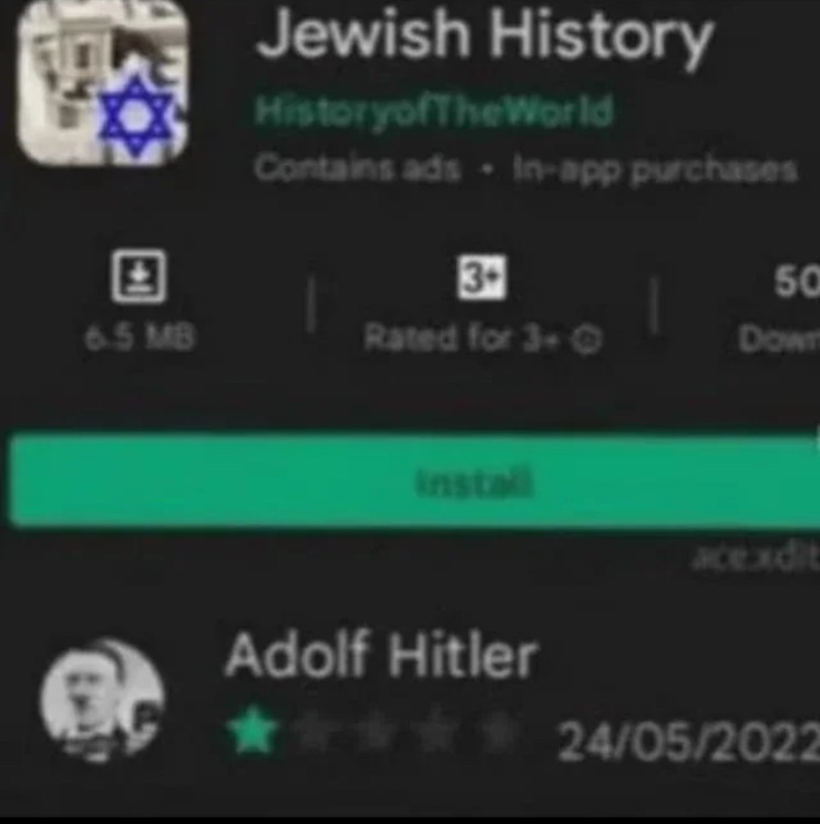 Historia judía. HistoryofTheWorld. Contiene anuncios. Compras dentro de la aplicación. 6.5 MB. Calificado para 3+. Instalar. Adolf Hitler. 24/05/2022.