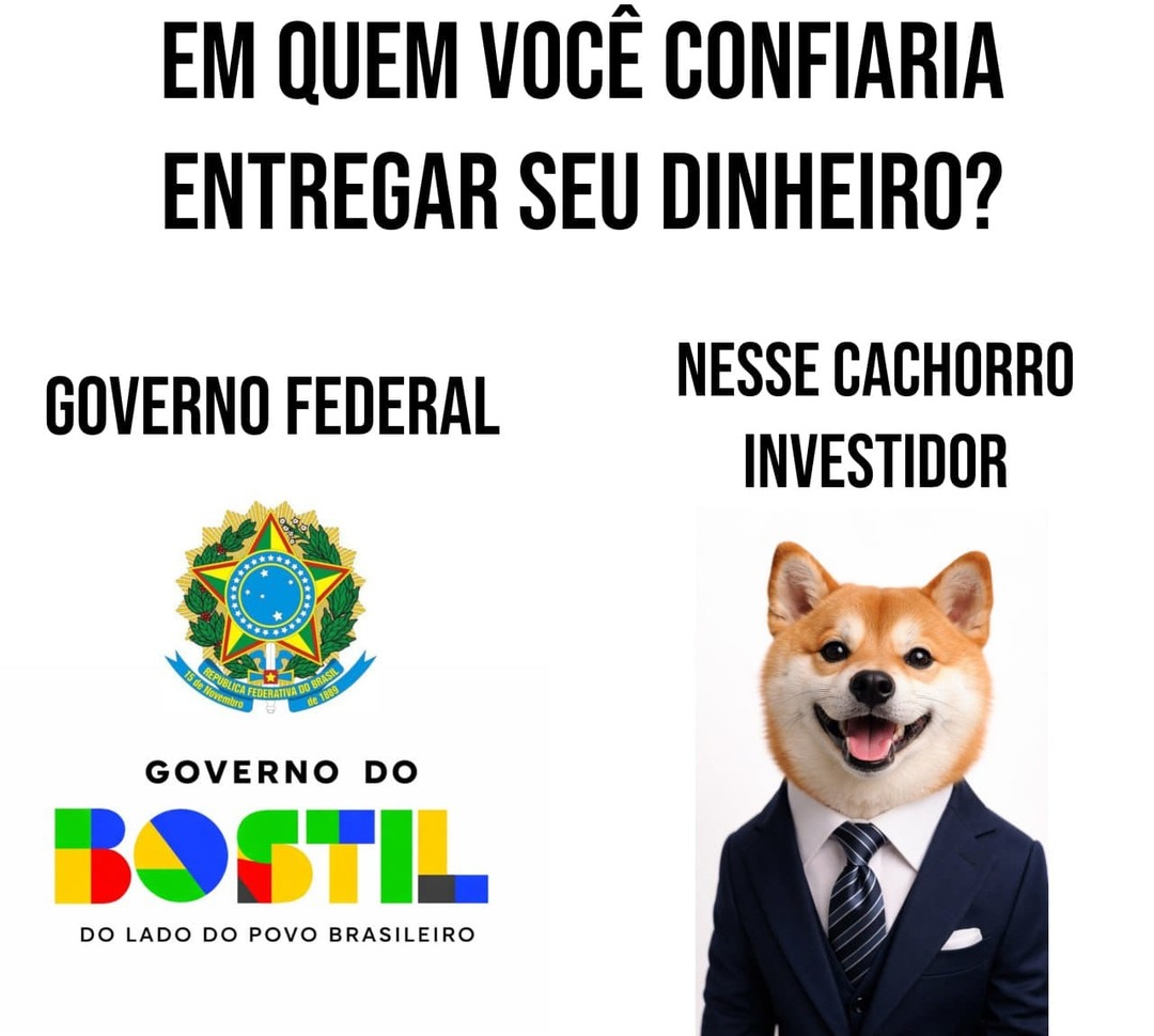 EM QUEM VOCÊ CONFIARIA ENTREGAR SEU DINHEIRO? GOVERNO FEDERAL NESSE CACHORRO INVESTIDOR GOVERNO DO BOSTIL DO LADO DO POVO BRASILEIRO REPÚBLICA FEDERATIVA DO BRASIL 15 de Novembro de 1889