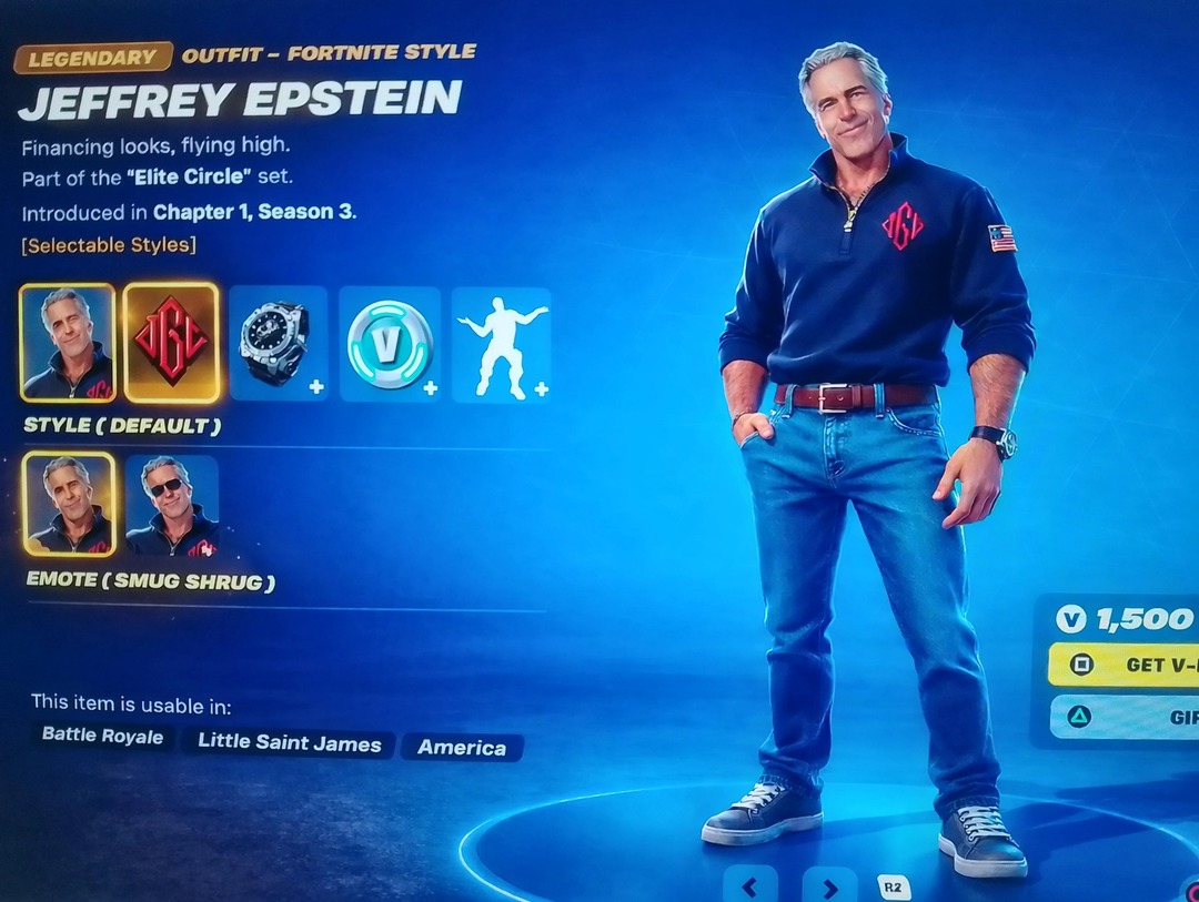 LEGENDARY OUTFIT - FORTNITE STYLE JEFFREY EPSTEIN Financing looks, flying high. Part of the 