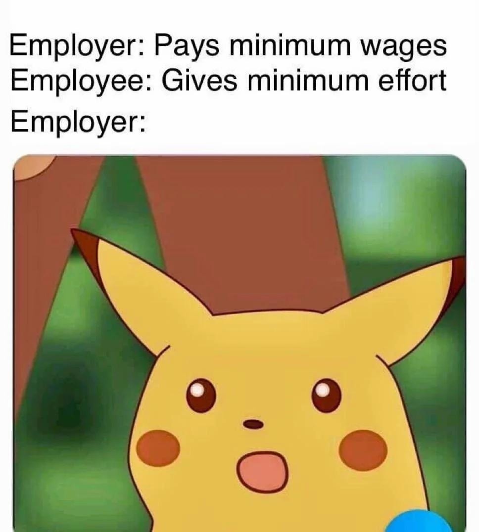 Employer: Pays minimum wages Employee: Gives minimum effort Employer: