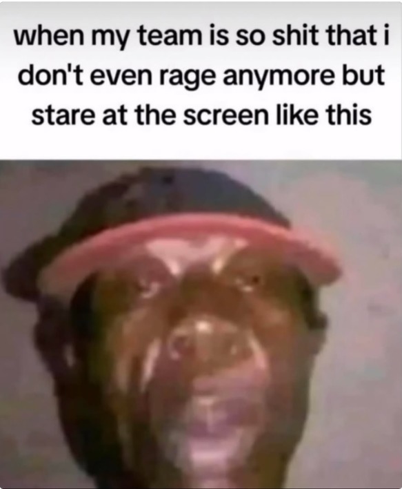 when my team is so shit that i don't even rage anymore but stare at the screen like this