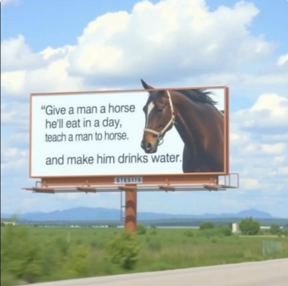 Give a man a horse he'll eat in a day, teach a man to horse. and make him drinks water.