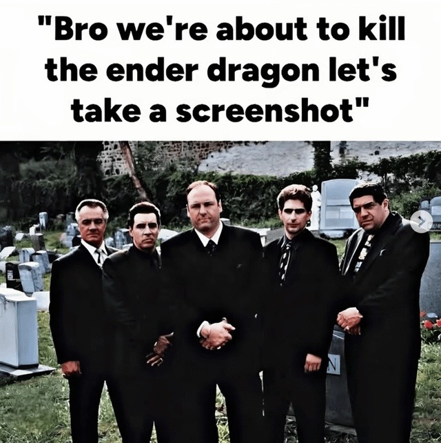 Bro we're about to kill the ender dragon let's take a screenshot