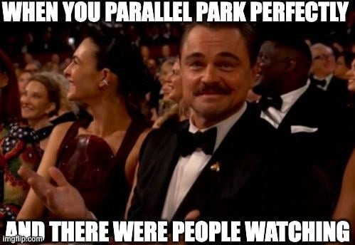 WHEN YOU PARALLEL PARK PERFECTLY AND THERE WERE PEOPLE WATCHING