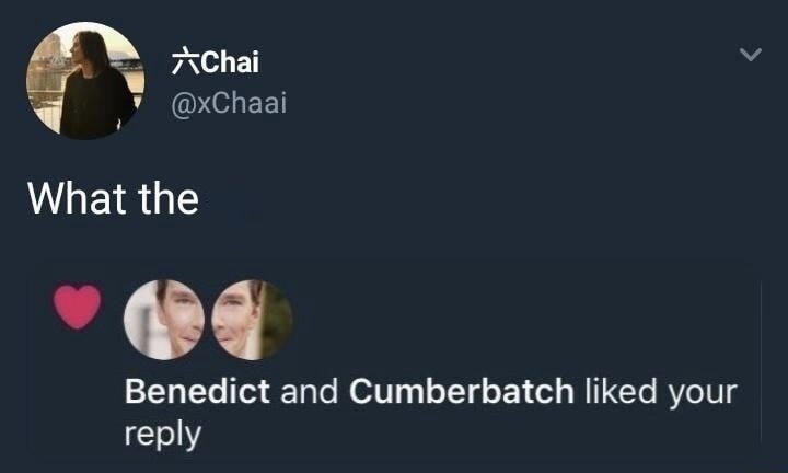What the Benedict and Cumberbatch liked your reply