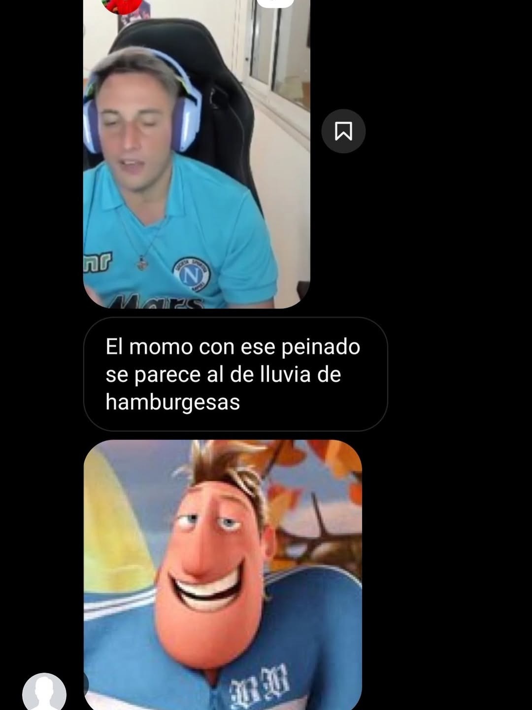 El momo con ese peinado se parece al de lluvia de hamburguesas