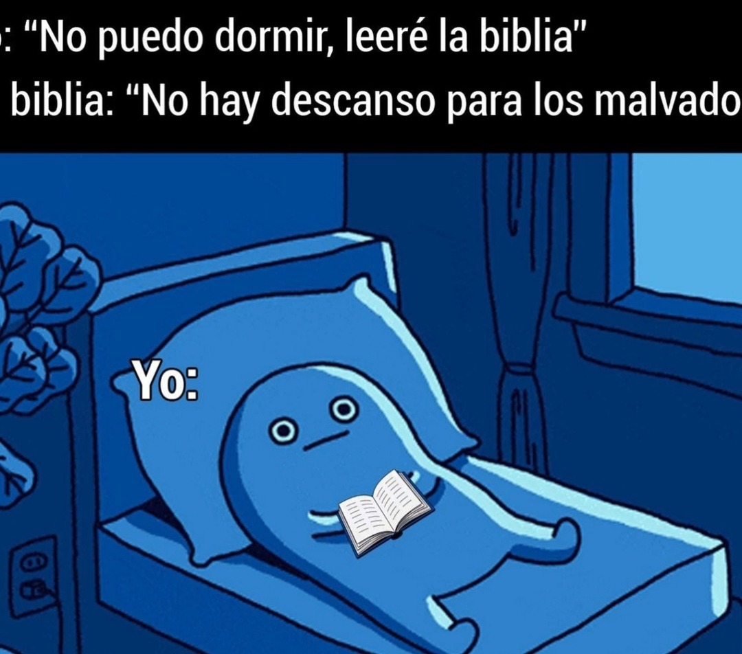 No puedo dormir, leeré la biblia. biblia: 