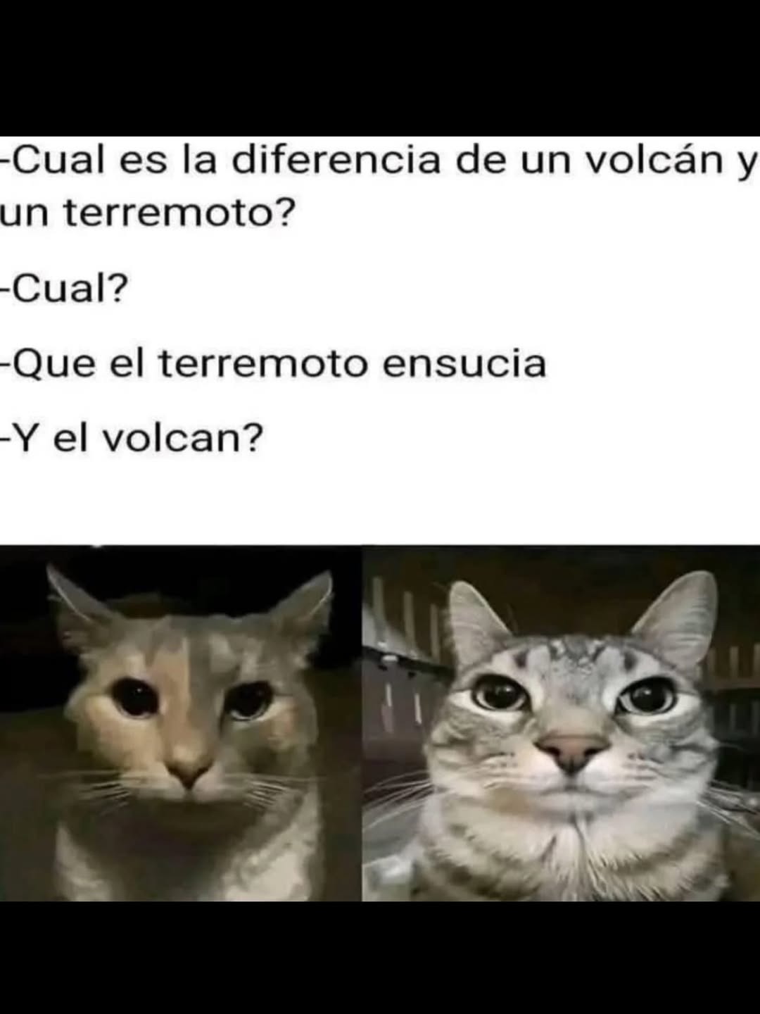 ¿Cuál es la diferencia de un volcán y un terremoto? ¿Cuál? Que el terremoto ensucia. ¿Y el volcán?