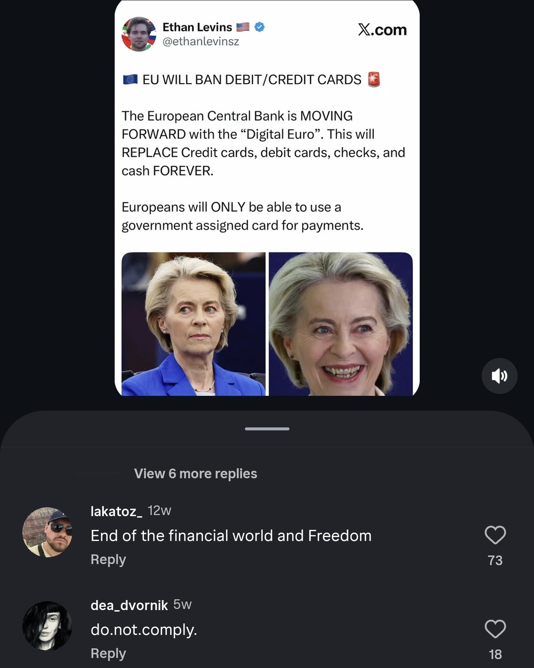 Ethan Levins @ethanlevinsz X.com EU WILL BAN DEBIT/CREDIT CARDS. The European Central Bank is MOVING FORWARD with the 