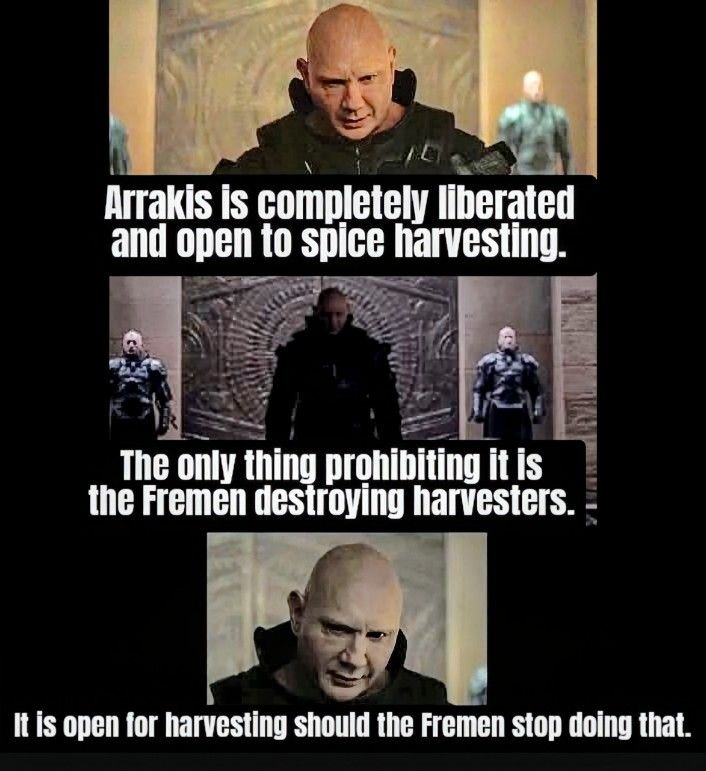 Arrakis is completely liberated and open to spice harvesting. The only thing prohibiting it is the Fremen destroying harvesters. It is open for harvesting should the Fremen stop doing that.