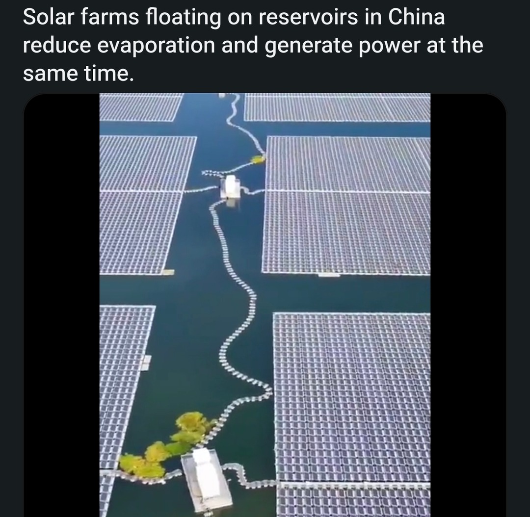 Solar farms floating on reservoirs in China reduce evaporation and generate power at the same time.