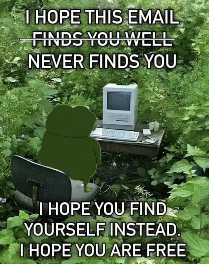 I HOPE THIS EMAIL FINDS YOU WELL NEVER FINDS YOU I HOPE YOU FIND YOURSELF INSTEAD. I HOPE YOU ARE FREE