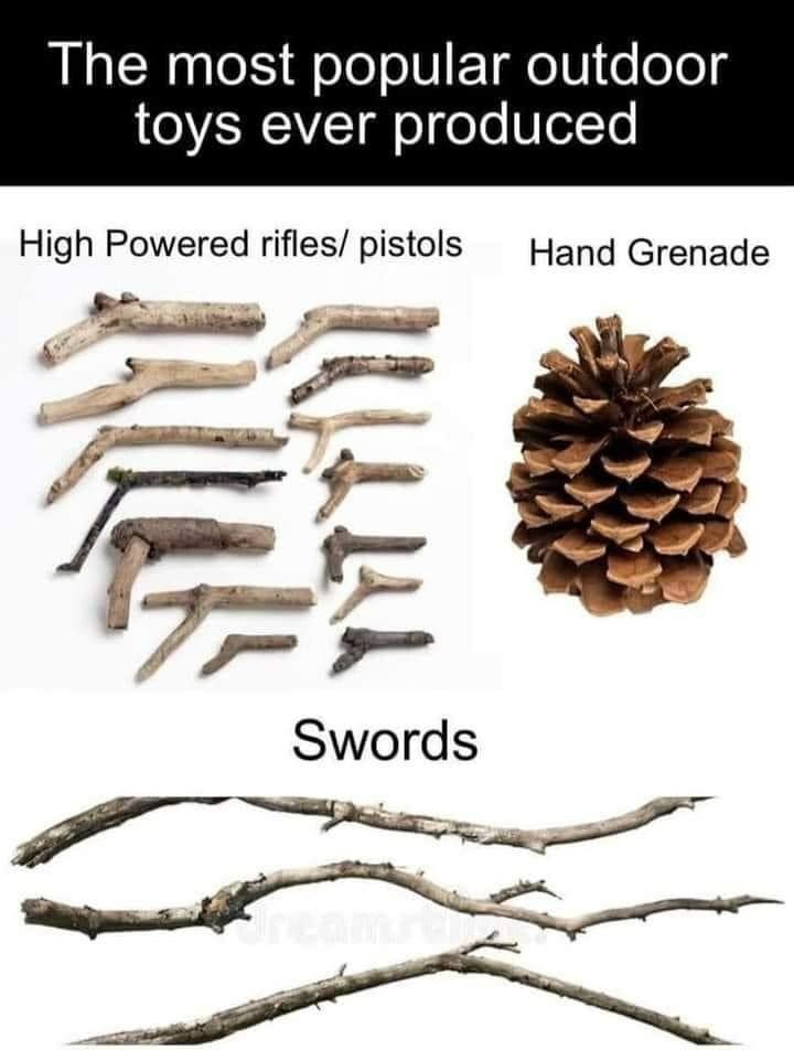 The most popular outdoor toys ever produced High Powered rifles/ pistols Hand Grenade Swords