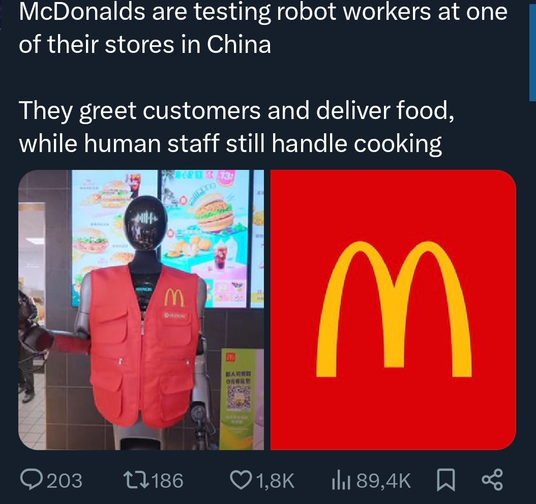 McDonalds are testing robot workers at one of their stores in China. They greet customers and deliver food, while human staff still handle cooking.