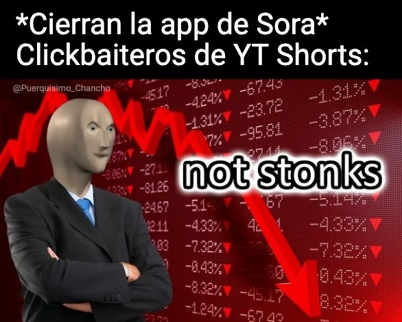 Cierran la app de Sora. Clickbaiteros de YT Shorts: not stonks.