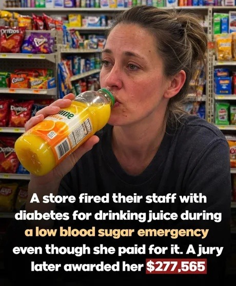 A store fired their staff with diabetes for drinking juice during a low blood sugar emergency even though she paid for it. A jury later awarded her $277,565