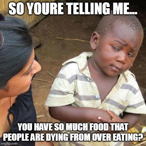 SO YOURE TELLING ME... YOU HAVE SO MUCH FOOD THAT PEOPLE ARE DYING FROM OVER EATING?
