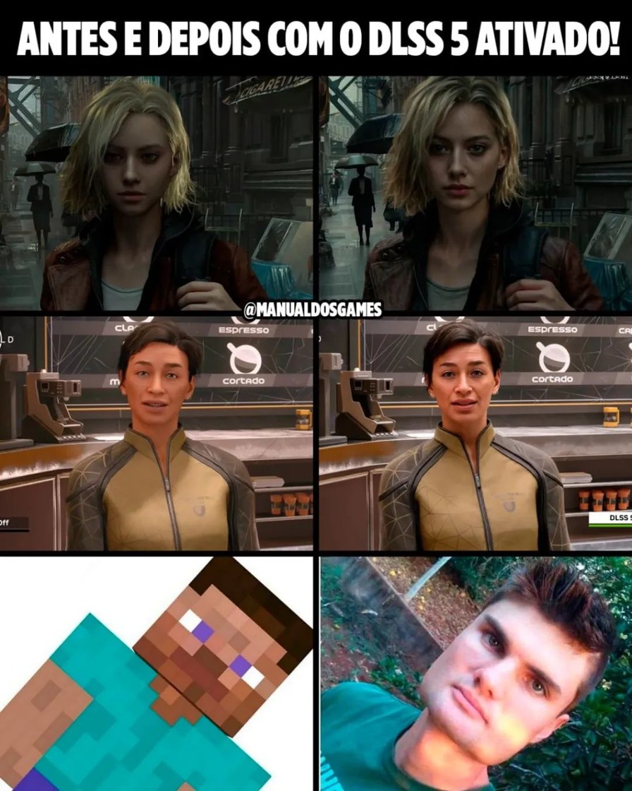 ANTES E DEPOIS COM O DLSS 5 ATIVADO! @MANUALDOSGAMES ESPRESSO CORTADO DLSS 5