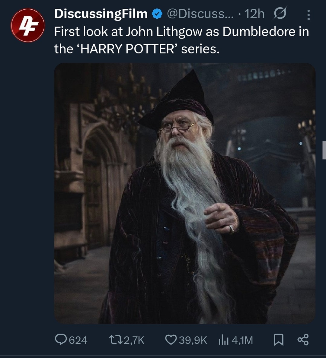 First look at John Lithgow as Dumbledore in the 'HARRY POTTER' series.