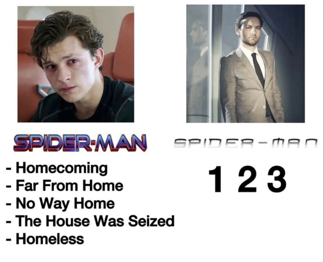 SPIDER-MAN Homecoming Far From Home No Way Home The House Was Seized Homeless SPIDER-MAN 1 2 3