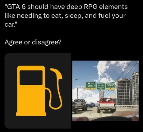 GTA 6 should have deep RPG elements like needing to eat, sleep, and fuel your car. Agree or disagree?