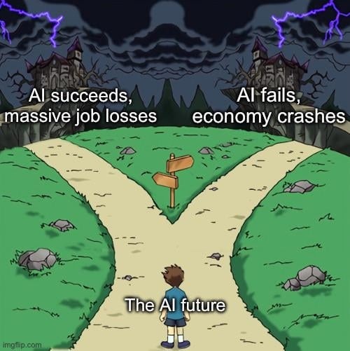 AI succeeds, massive job losses AI fails, economy crashes The AI future