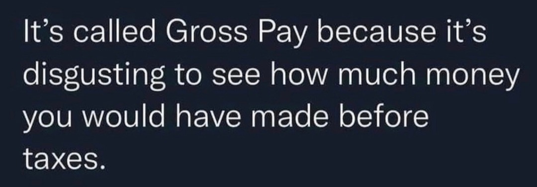 It's called Gross Pay because it's disgusting to see how much money you would have made before taxes.
