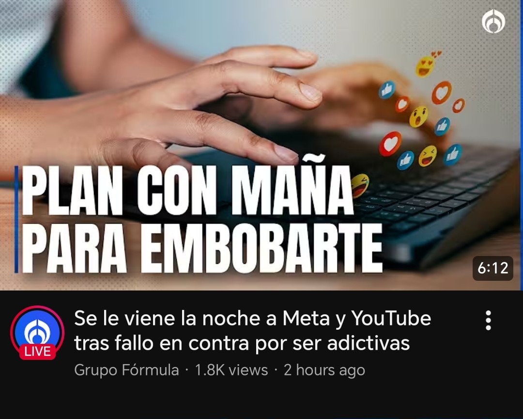 PLAN CON MAÑA PARA EMBOBARTE. Se le viene la noche a Meta y YouTube tras fallo en contra por ser adictivas.