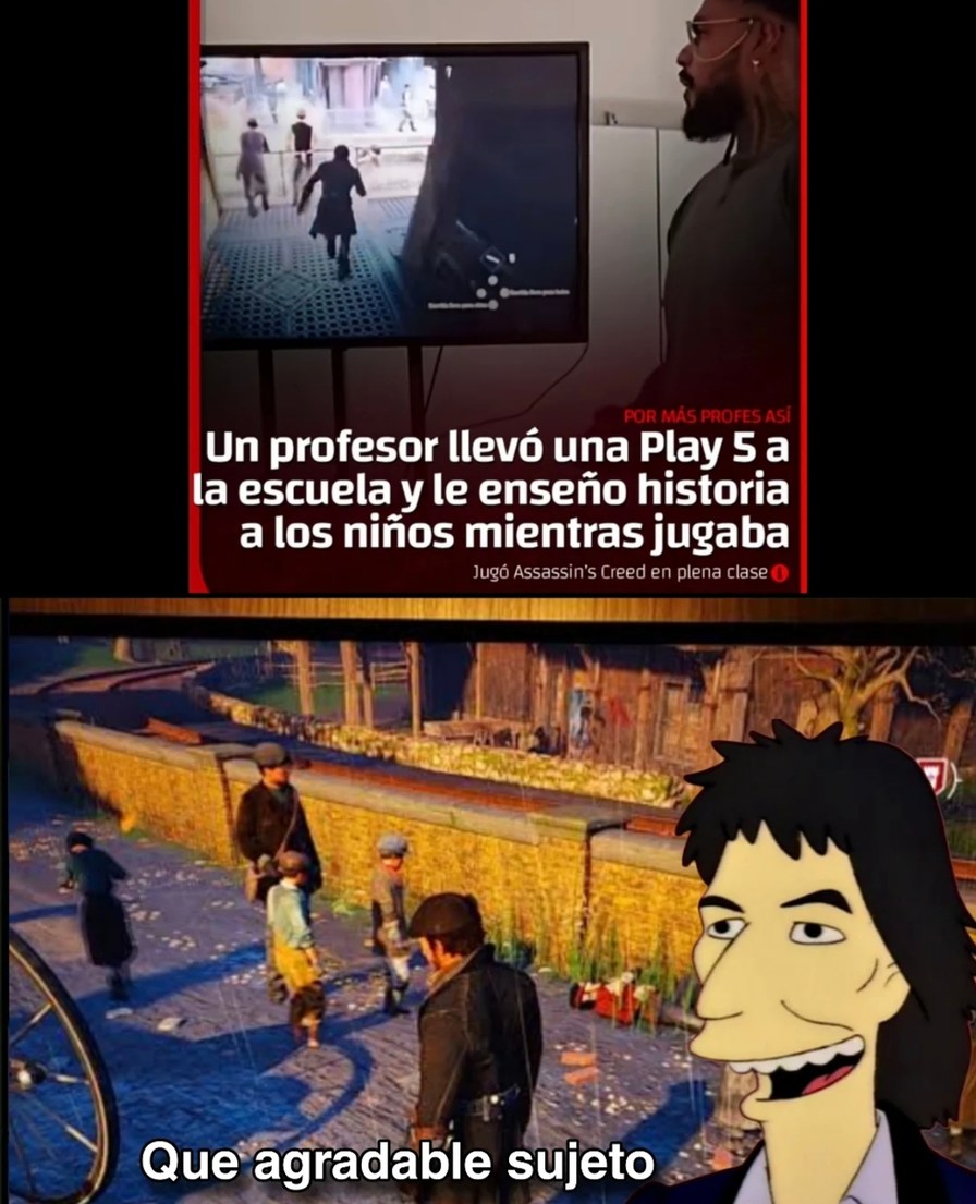 POR MÁS PROFES ASÍ Un profesor llevó una Play 5 a la escuela y le enseñó historia a los niños mientras jugaba Jugó Assassin's Creed en plena clase Que agradable sujeto