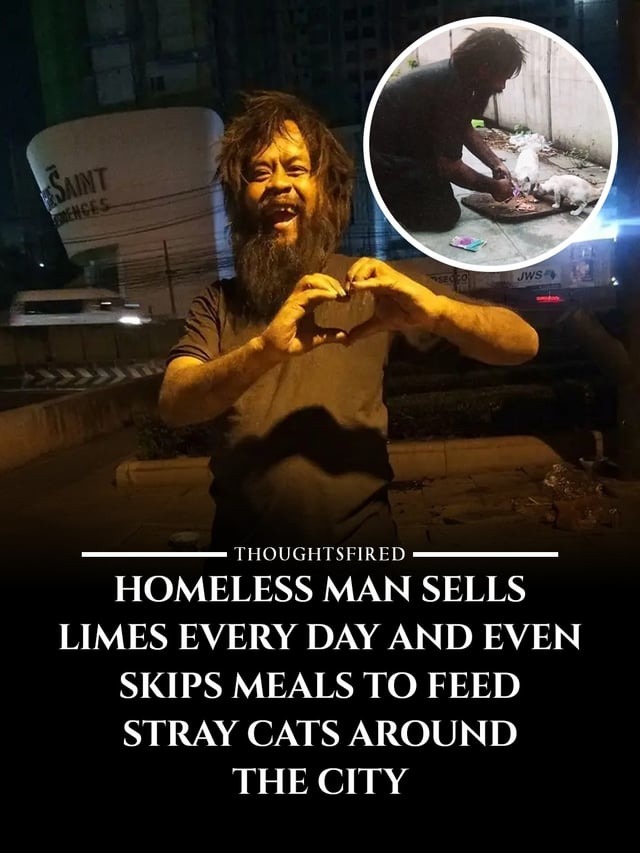 THOUGHTSFIRED HOMELESS MAN SELLS LIMES EVERY DAY AND EVEN SKIPS MEALS TO FEED STRAY CATS AROUND THE CITY