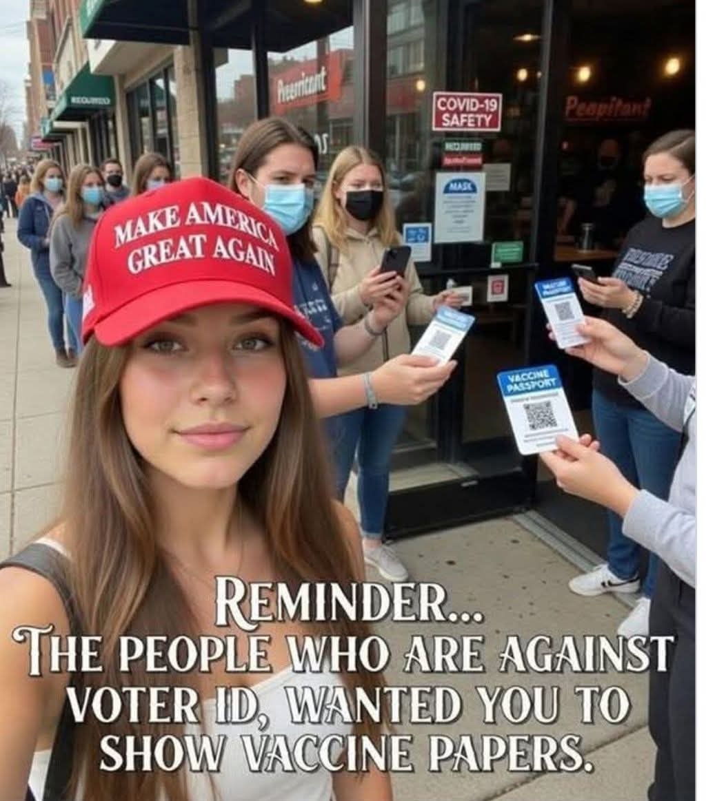 MAKE AMERICA GREAT AGAIN. COVID-19 SAFETY. MASK. VACCINE PASSPORT. REMINDER... THE PEOPLE WHO ARE AGAINST VOTER ID, WANTED YOU TO SHOW VACCINE PAPERS.