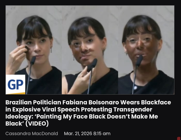 A política brasileira Fabiana Bolsonaro usa blackface em discurso viral explosivo protestando contra a ideologia transgênero: 'Pintar meu rosto de preto não me torna negra'