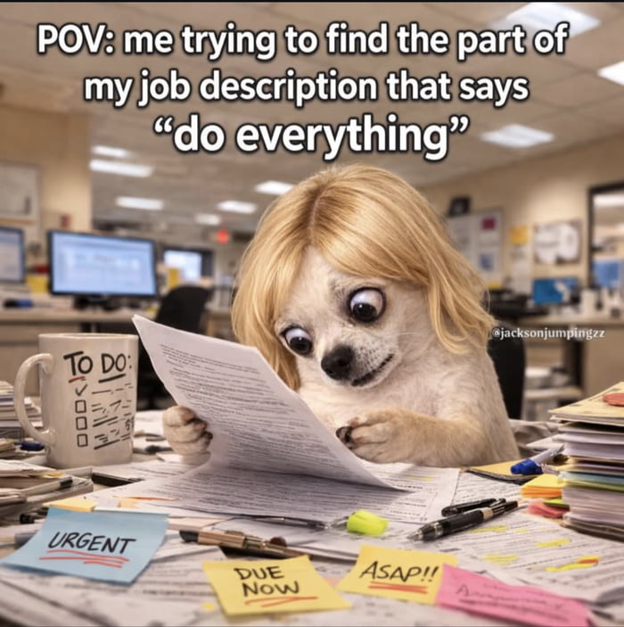 POV: me trying to find the part of my job description that says 