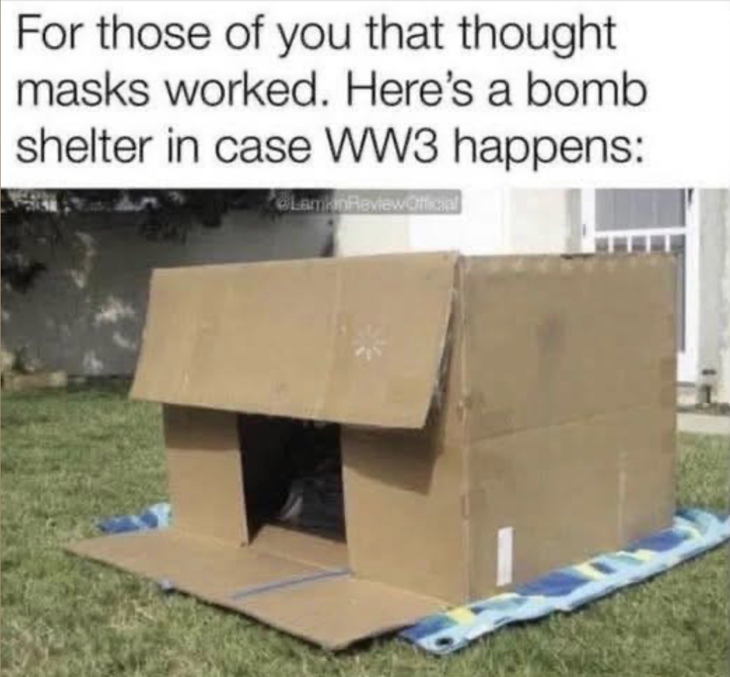For those of you that thought masks worked. Here's a bomb shelter in case WW3 happens: