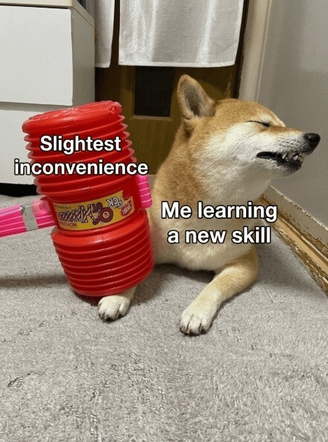 Slightest inconvenience. Me learning a new skill.