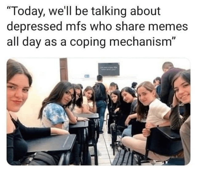Today, we'll be talking about depressed mfs who share memes all day as a coping mechanism