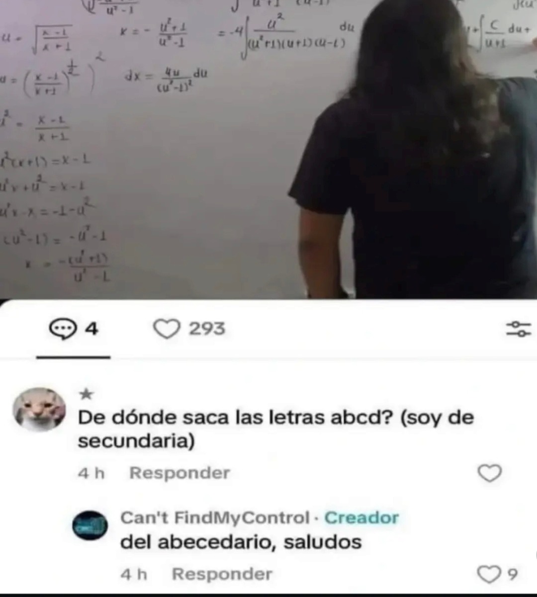 Ecuaciones matemáticas complejas, integrales, derivadas, manipulaciones algebraicas escritas en una pizarra. Un usuario comenta: 
