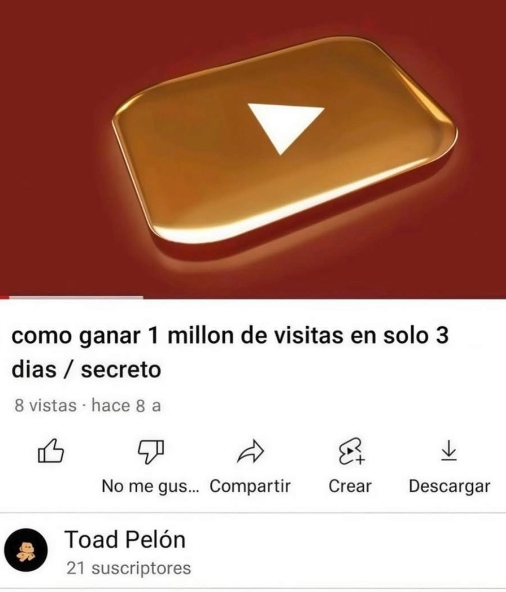 como ganar 1 millon de visitas en solo 3 dias / secreto 8 vistas hace 8 a Toad Pelón 21 suscriptores No me gus... Compartir Crear Descargar